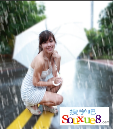 Photoshop CC中文版使用多种ps滤镜和图层蒙版打造美女照片雨景效果实例教程