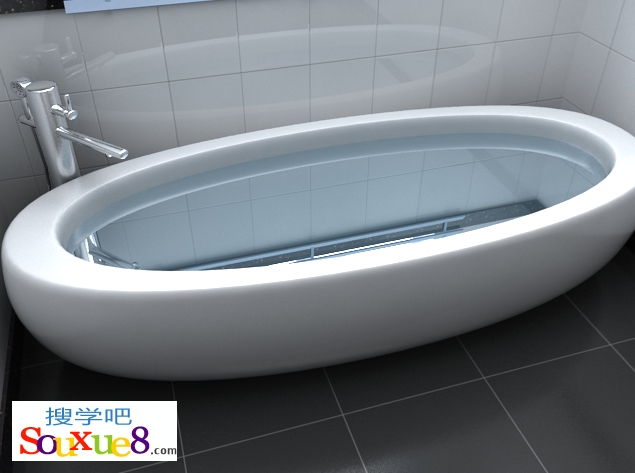 3DsMax2013中文版给浴室浴缸内添加水材质效果实例3D教程