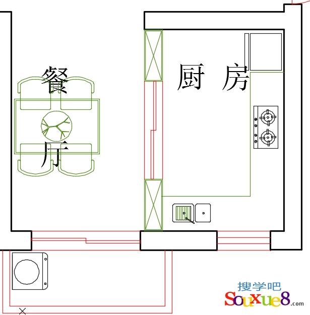 AutoCAD2015中文版住宅套房室内布置图之布置厨房和餐厅平面图实例教程