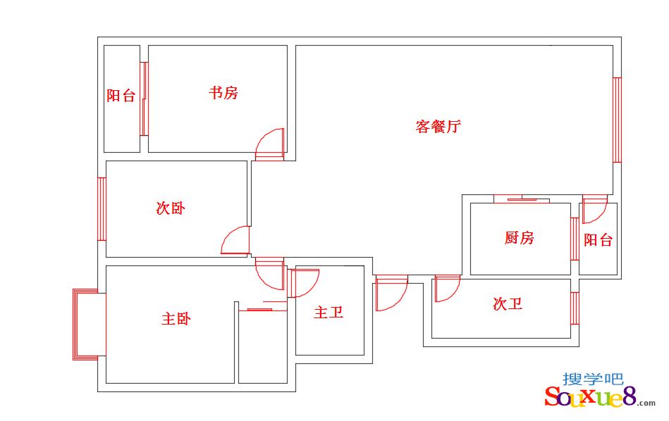 AutoCAD2017中文版绘制错层户型平面图门窗cad基础入门教程